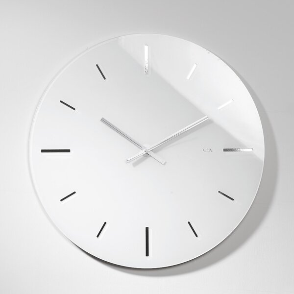 Orologio da muro tondo in plexi bicolore R 2 BIG con fondo argento specchio 65x1.2 cm Spessore plexi mm 5. Bianco