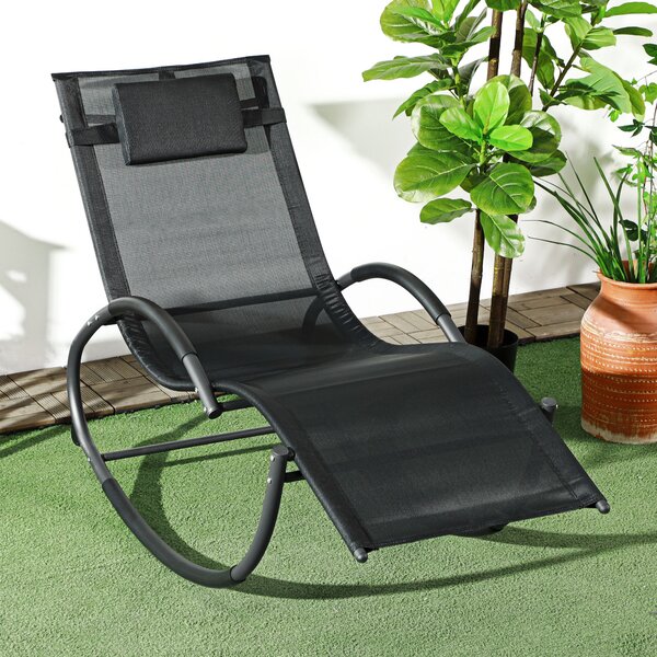 Outsunny Sdraio a Dondolo Zero-Gravity con Poggiatesta, Sedia Ergonomico da Esterno Impermeabile, 155x61x88 cm, Nero | Aosom Italy
