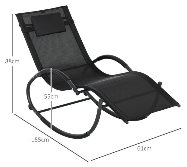 Outsunny Sdraio a Dondolo Zero-Gravity con Poggiatesta, Sedia Ergonomico da Esterno Impermeabile, 155x61x88 cm, Nero | Aosom Italy