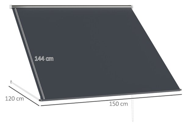 Outsunny Tenda da Sole a Bracci con Apertura Manuale, Inclinazione e Protezione UV30+, 150x120 cm, Grigio|Aosom