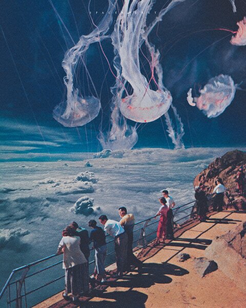 Illustrazione The sea view, spacerocket art, (30 x 40 cm)