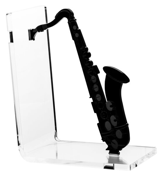 Reggilibro Collezione Musica in Cristallo Acrilico SAX 15.5x10x h 20 cm Trasparente e Nero