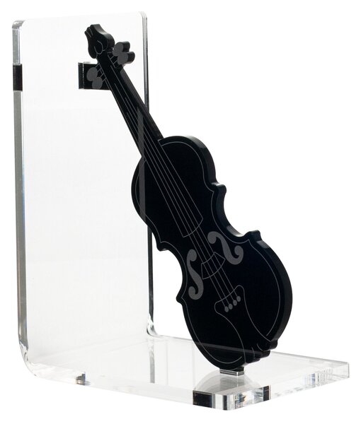 Reggilibro Collezione Musica in Cristallo Acrilico Violino 15.5x10x h 20 cm Trasparente e Nero