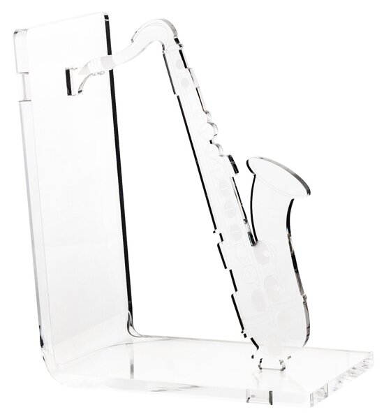 Reggilibro Collezione Musica in Cristallo Acrilico SAX 15.5x10x h 20 cm Trasparente e Nero