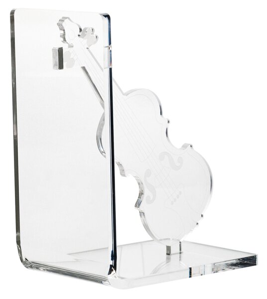 Reggilibro Collezione Musica in Cristallo Acrilico Violino 15.5x10x h 20 cm Trasparente e Nero