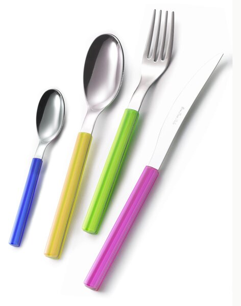 Servizio Posate Colorate 24 pezzi SKY 6 Coltello 6 Forchetta 6 Cucchiaio 6 Cucchiaino caff� Materiale 18/0 AISI 430 Nichel Free (Colore Misto 24 pezzi) blu-giallo-verde-fucsia