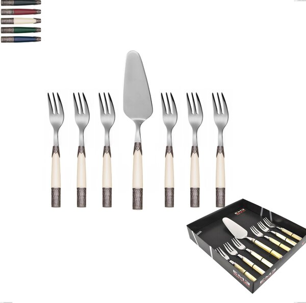 Confezione vetrina 7 pezzi, forchettine pi� paletta dolce aria, acciaio 18/10 aisi304 colorato