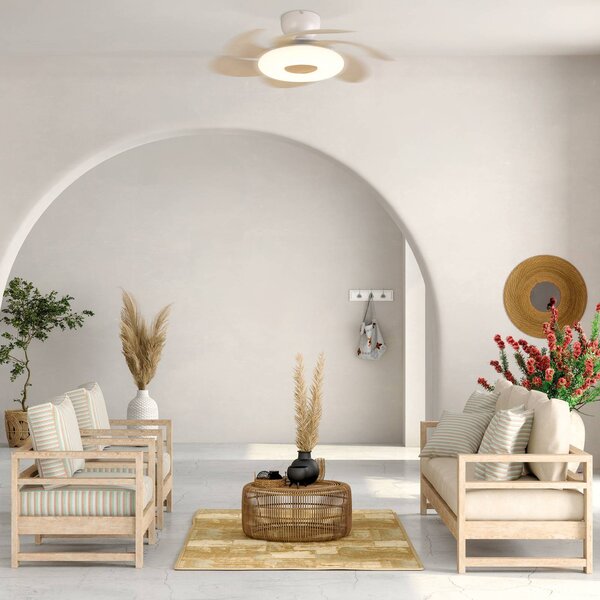 Mantra Iluminación Ventilatore da soffitto LED Flower in legno con motore a corrente continua, Flower, dimmerabile, Legno chiaro, Soggiorno / Sala da pranzo, Plastica, Moderno