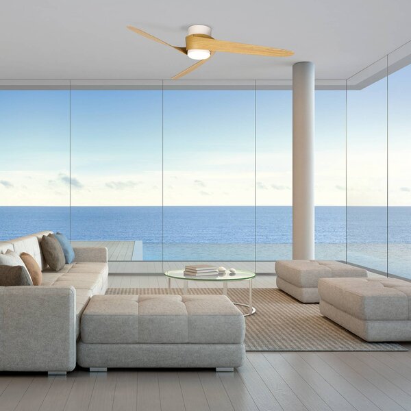 Mantra Iluminación Ventilatore da soffitto LED Groenland, in legno, silenzioso a corrente dimmerabile, Legno chiaro, Soggiorno / Sala da pranzo, Plastica, Moderno