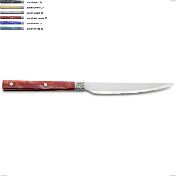 Coltello frutta boheme, Acciaio inox (Aisi 304) ghiera incisa con decoro classico e finitura argentata, lunghezza 210 mm