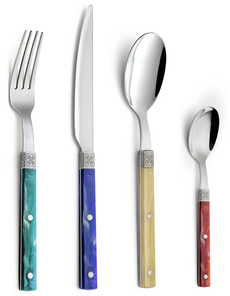 Servizio Posate Colorate 24 pezzi BOHEME Acciaio inox 18/10 manico Acrilico 6 Coltello 6 Forchetta 6 Cucchiaio 6 Cucchiaino caff� (Colore Misto 24 pezzi)