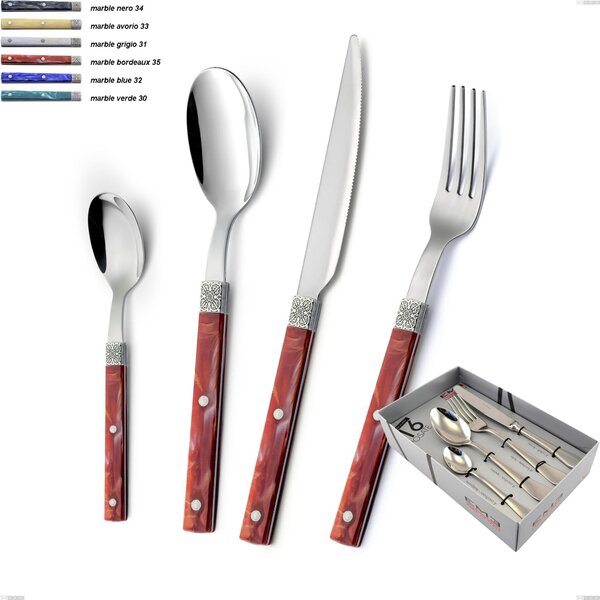 Confezione vetrina 16 pezzi boheme, Acciaio inox (Aisi 304) ghiera incisa con decoro classico e finitura argentata