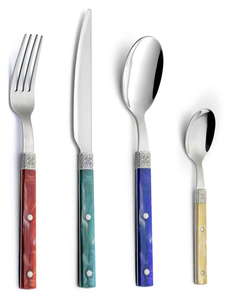 Servizio Posate Colorate 24 pezzi BOHEME Acciaio inox 18/10 manico Acrilico 6 Coltello 6 Forchetta 6 Cucchiaio 6 Cucchiaino caff� (Colore Misto 24 pezzi)