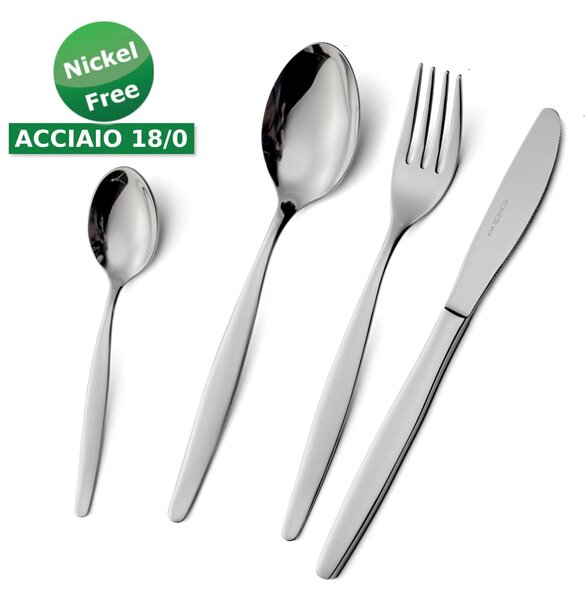 Servizio di posate 24 pezzi in astuccio di legno Beme acciaio 18/O (ASI 430 ) Nichel Free, spessore 2 mm Finitura cromo lucido