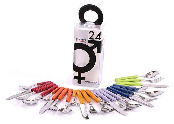 Set di Posate Colorate assortite in 6 colori BONITA 24 pezzi in acciaio 18c in Confezione YOU And Me