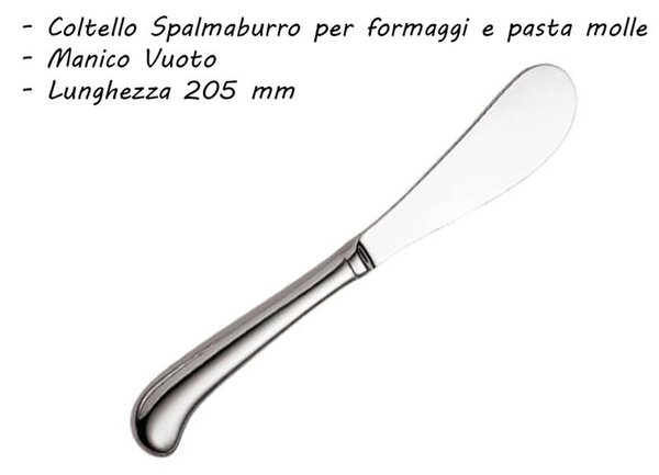 Coltello Spalmaburro manico Vuoto per formaggi a pasta molle inox 18/10 lucido 205 mm iin confezione vetrina