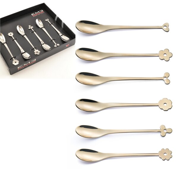 Cucchiaini Cappuccino e macedonia CADEAU in acciaio 18.10 AISI430 126 mm set 6 pezzi ROSE' lucido in confezione Vetrina EME
