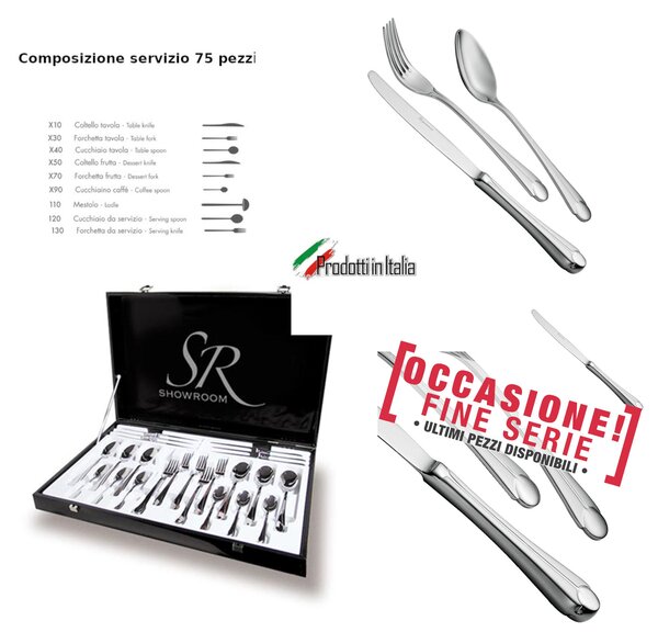 Servizio Posate 75 Pezzi NACRE in acciaio inox 18/10 lucidato a specchio Forgiato in confezione regalo