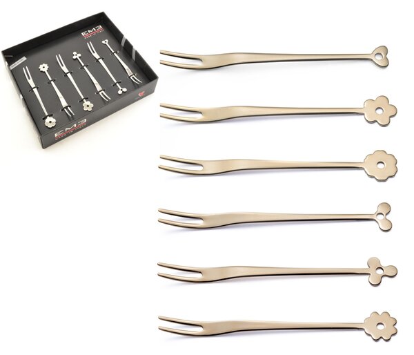 Forchettine Party Cadeau Ros� 127 mm 6 pezzi assortiti finitura brunito oro lucido in confezione EME vetrina