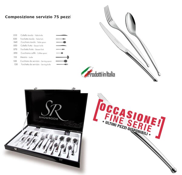 Servizio Posate 75 Pezzi punto in acciaio inox 18/10 lucidato a specchio Forgiato in confezione regalo