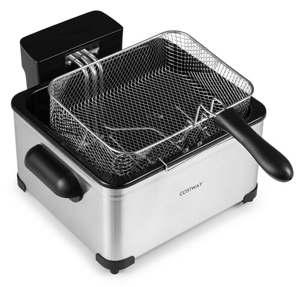 Costway Friggitrice ad olio con schermo led e 3 cestelli capacità 5 l 1700 w, Friggitrice elettrica smontabile con finestra trasparente manici antiscottatura