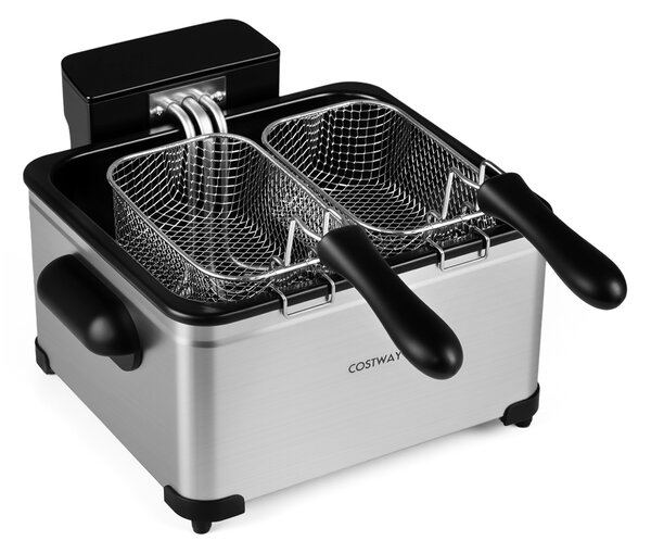 Costway Friggitrice ad olio con schermo led e 3 cestelli capacità 5 l 1700 w, Friggitrice elettrica smontabile con finestra trasparente manici antiscottatura
