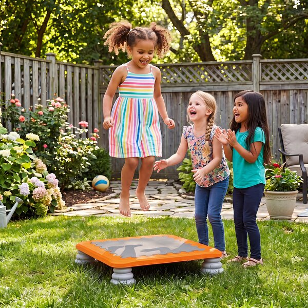 Costway Trampolino elastico per bambini con piedini ammortizzanti, Tappeto elastico da interno ed esterno ideale per bambini 3+ anni portata 100 kg Arancione