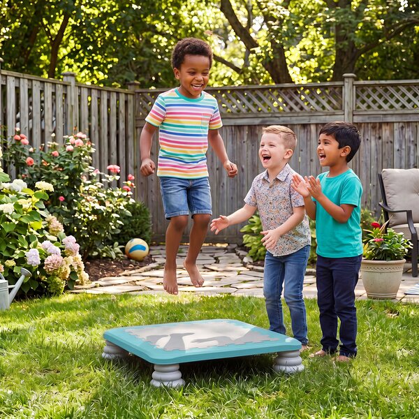 Costway Trampolino elastico per bambini con piedini ammortizzanti, Tappeto elastico da interno ed esterno ideale per bambini 3+ anni portata 100 kg Blu