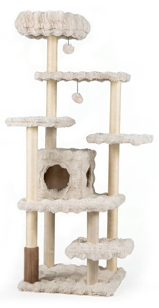 Costway Albero per gatti da interno 4 piattaforme di salto cuccia palo avvolto in sisal e base ampia, Tiragraffi per gatti con posatoio per gattini Beige