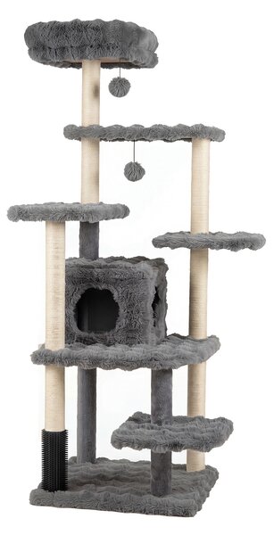 Costway Albero per gatti da interno 4 piattaforme di salto cuccia palo avvolto in sisal e base ampia, Tiragraffi per gatti con posatoio per gattini Grigio