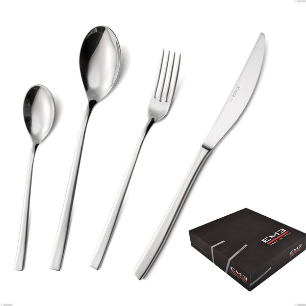 Servizio Posate CELINE 49 pezzi 12 posti tavola, + mestolo acciaio inox 1810 Finitura LUCIDA spessore 4.5 mm