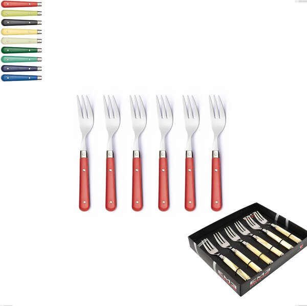 Confezione vetrina 6 pezzi forchette dolce country, acciaio 18/10 aisi 304 manici in abs