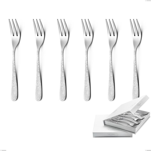 Confezione a libro 6 pezzi forchette dolce Charme Pechino, Acciaio 18/10 Inox Lucido con incisione al laser, spessore 2,5 mm mm