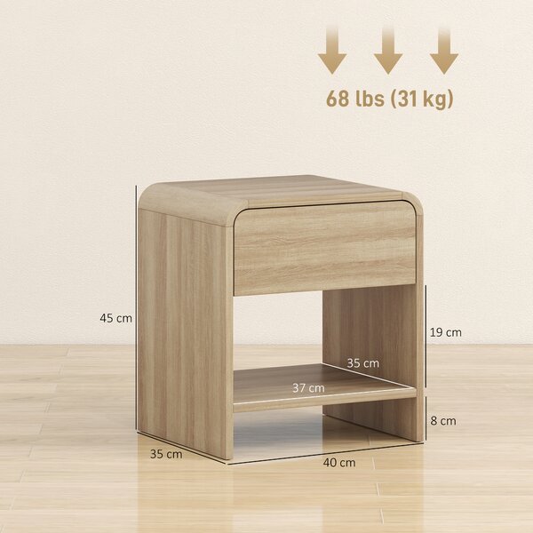 HOMCOM Set di 2 Comodini in Stile Nordico con Angoli Arrotondati Cassetto e Ripiano Aperto 40x35x45 cm Naturale | Aosom Italy