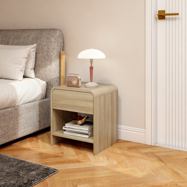 HOMCOM Set di 2 Comodini in Stile Nordico con Angoli Arrotondati Cassetto e Ripiano Aperto 40x35x45 cm Naturale | Aosom Italy