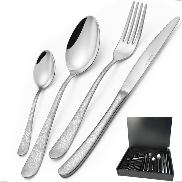 Servizio di posate 24 pezzi in astuccio di legno Charme Pechino, Acciaio 18/10 Inox Lucido con incisione al laser, spessore 2,5 mm mm