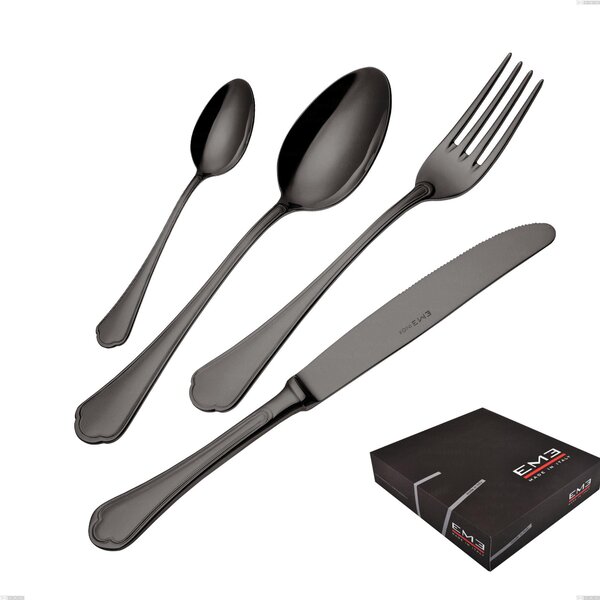 Set di posate 75 pezzi Domus Black in confezione regalo , Acciaio 18/10 Finitura PVD, spessore 3 mm