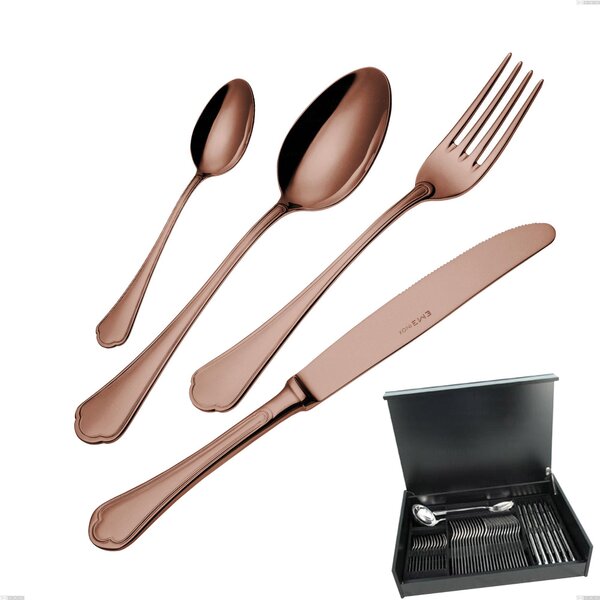 Servizio di posate 51 pezzi in astuccio di legno Domus Chocolate, Acciaio 18/10, spessore 3 mm