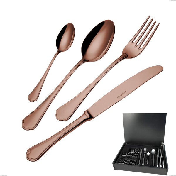 Servizio di posate 24 pezzi in astuccio di legno Domus Chocolate, Acciaio 18/10, spessore 3 mm