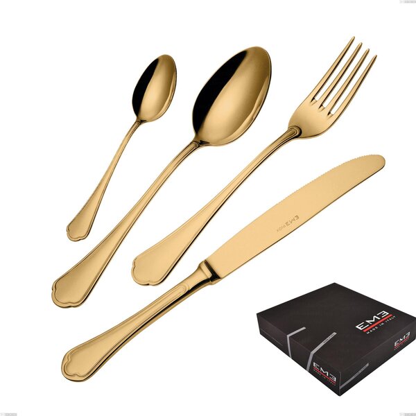 Set di posate 75 pezzi Domus Gold in confezione regalo, Acciaio 18/10, spessore 3 mm