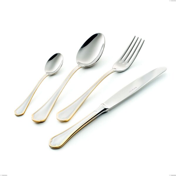 Forchetta pesce Domus Oro, acciaio 18-10, oro 24 carati lucido, spessore 3 mm, lunghezza 193 mm