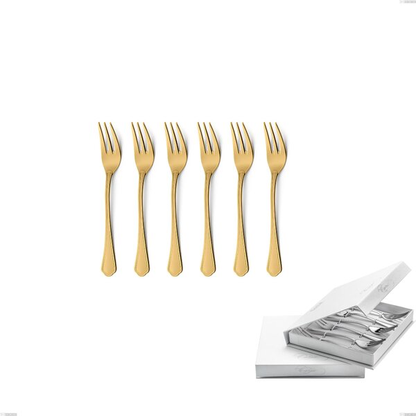 Confezione a libro 6 pezzi forchette dolce Domus Gold, Acciaio 18/10, spessore 3 mm
