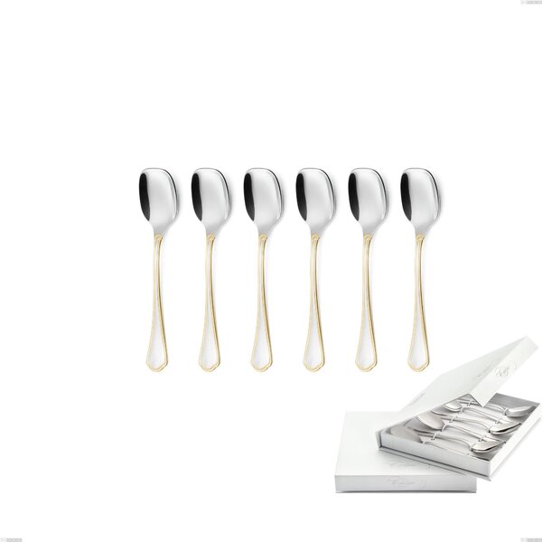 Confezione a libro 6 pezzi cucchiaini gelato Domus Oro, acciaio 18-10, oro 24 carati lucido, spessore 3 mm