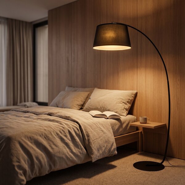 HOMCOM Lampada da Terra con Paralume Rivestito in Tessuto e Base in Metallo, Interruttore a Pedale, Φ47 x 105 x 190cm, Nera|Aosom