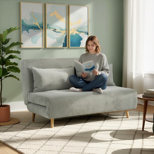 HOMCOM Divano Letto 2 posti con Schienale a 3 angolazioni Regolabile e 2 Cuscini, in Tessuto Effetto Lino, 141x90x81 cm, Grigio | Aosom Italy