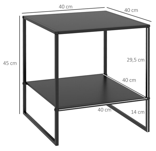 HOMCOM Tavolino da Caffè in Stile Industriale in Acciaio a 2 Ripiani, 40x40x45cm, Nero