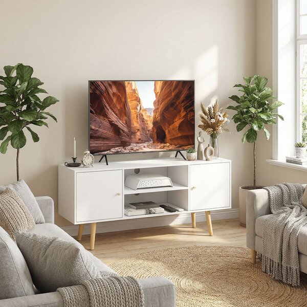 HOMCOM Mobile TV 55" max con 2 Armadietti e 2 Ripiani Aperti, in Legno e Truciolato, 120x34x50 cm, Bianco|Aosom