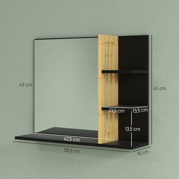 HOMCOM Specchiera Bagno Moderna da Parete a 4 Ripiani in Legno, 45x15x58.5cm, Nero|Aosom
