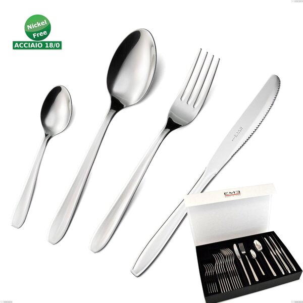 Set di posate 24 pezzi eco in confezione panoramica a libro coltello economico, Acciaio inox Aisi 430 NIchel Free Posate Lucide, spessore 1.5 mm