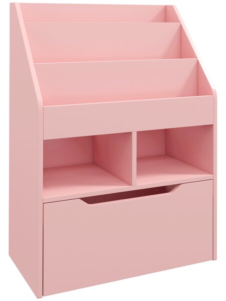 HOMCOM Piccola Libreria per Bambini con Ripiani e Cassetto in MDF, 60x29.9x90cm, Rosa